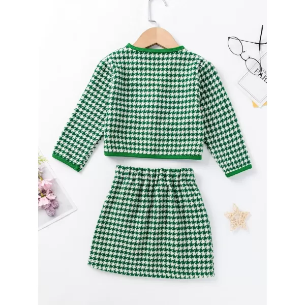 WDIRARA Toddler Girl's 2 Piece Houndstooth Button Front Long Sleeve Round Neck Jacket and Skirt Outfits Set