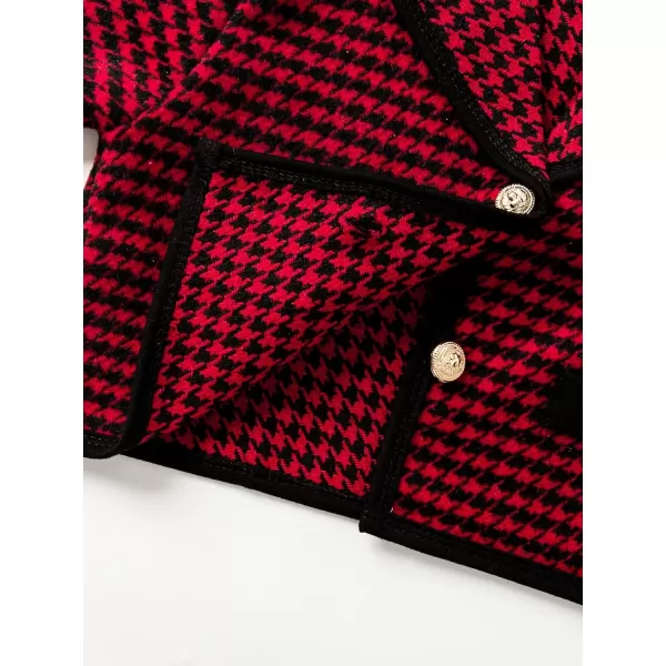 WDIRARA Toddler Girl's 2 Piece Houndstooth Button Front Long Sleeve Round Neck Jacket and Skirt Outfits Set