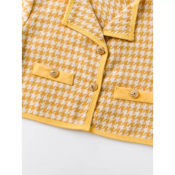 WDIRARA Toddler Girl's 2 Piece Houndstooth Button Front Long Sleeve Round Neck Jacket and Skirt Outfits Set