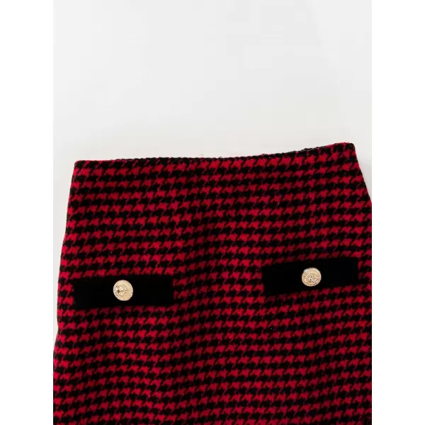 WDIRARA Toddler Girl's 2 Piece Houndstooth Button Front Long Sleeve Round Neck Jacket and Skirt Outfits Set