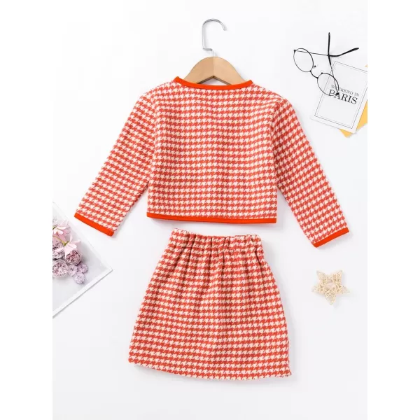 WDIRARA Toddler Girl's 2 Piece Houndstooth Button Front Long Sleeve Round Neck Jacket and Skirt Outfits Set