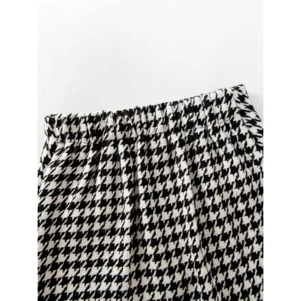 WDIRARA Toddler Girl's 2 Piece Houndstooth Button Front Long Sleeve Round Neck Jacket and Skirt Outfits Set