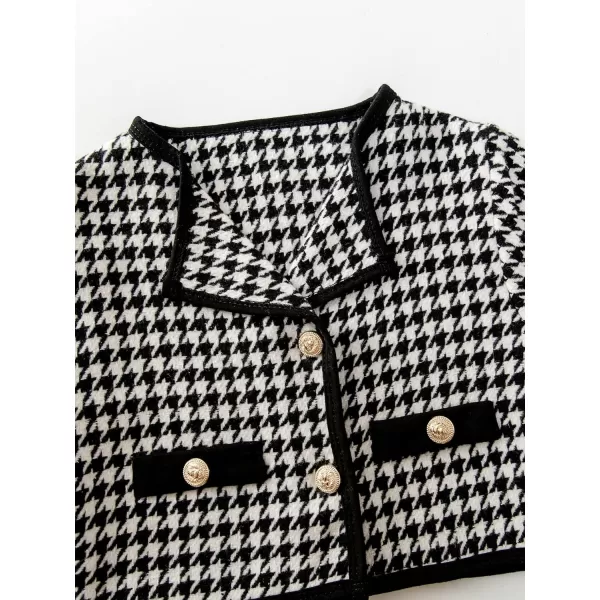 WDIRARA Toddler Girl's 2 Piece Houndstooth Button Front Long Sleeve Round Neck Jacket and Skirt Outfits Set
