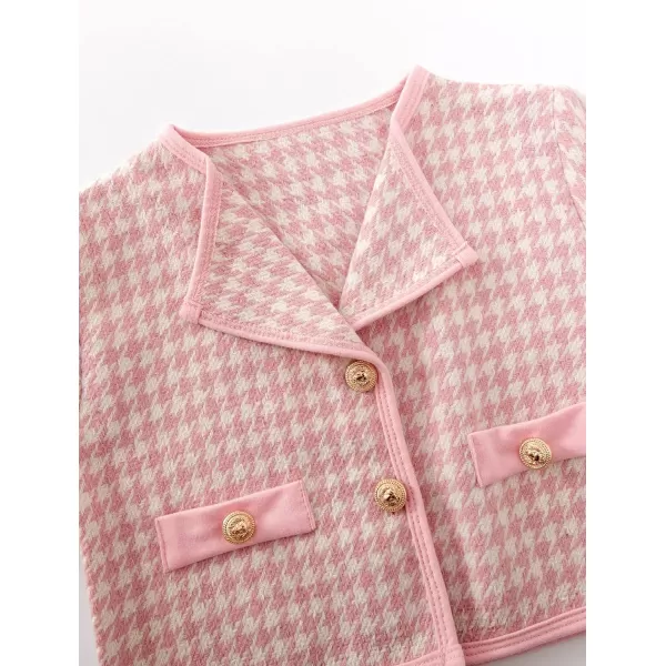 WDIRARA Toddler Girl's 2 Piece Houndstooth Button Front Long Sleeve Round Neck Jacket and Skirt Outfits Set