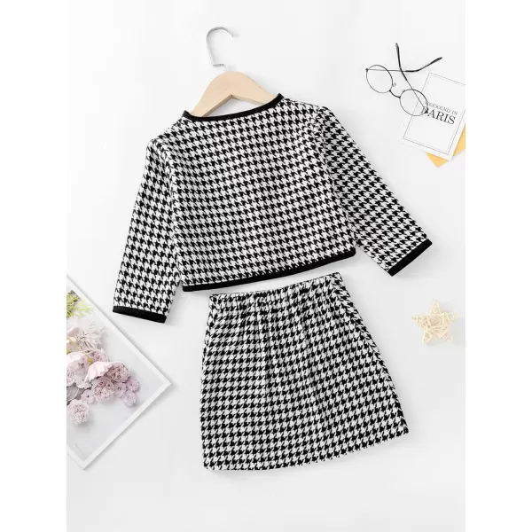 WDIRARA Toddler Girl's 2 Piece Houndstooth Button Front Long Sleeve Round Neck Jacket and Skirt Outfits Set