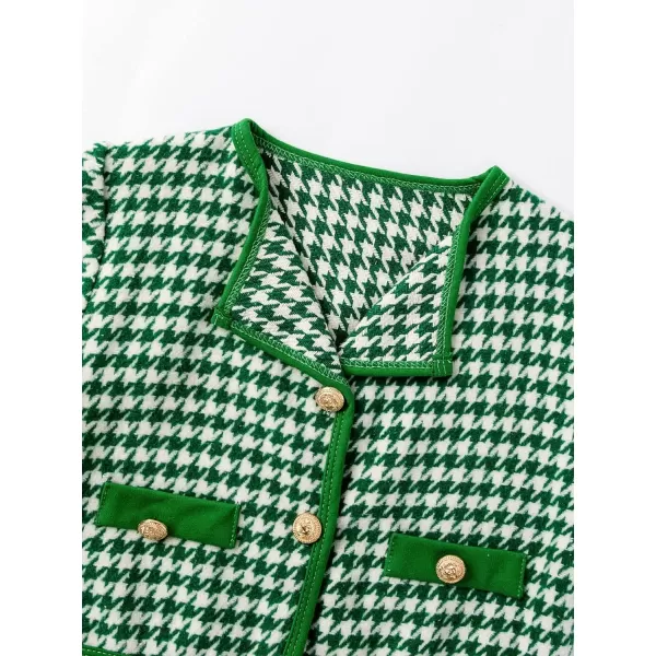 WDIRARA Toddler Girl's 2 Piece Houndstooth Button Front Long Sleeve Round Neck Jacket and Skirt Outfits Set