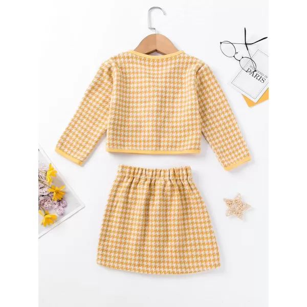 WDIRARA Toddler Girl's 2 Piece Houndstooth Button Front Long Sleeve Round Neck Jacket and Skirt Outfits Set