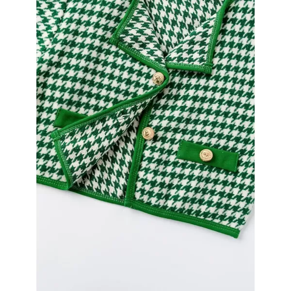 WDIRARA Toddler Girl's 2 Piece Houndstooth Button Front Long Sleeve Round Neck Jacket and Skirt Outfits Set
