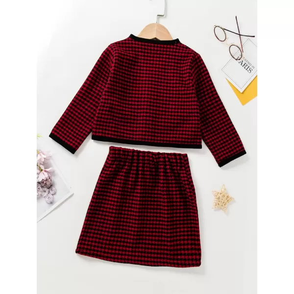 WDIRARA Toddler Girl's 2 Piece Houndstooth Button Front Long Sleeve Round Neck Jacket and Skirt Outfits Set