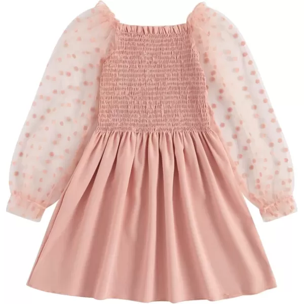 WDIRARA Toddler Girl's Polka Dots Mesh Flounce Long Sleeve Flared Shirred Dress