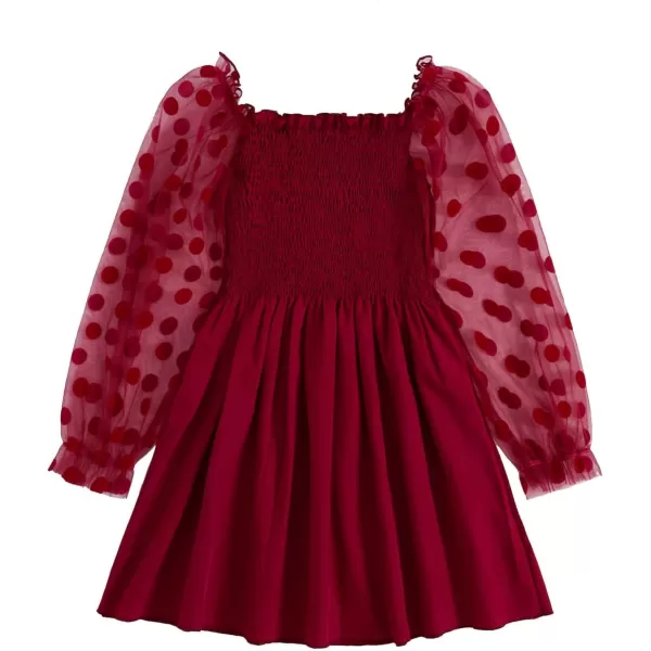 WDIRARA Toddler Girl's Polka Dots Mesh Flounce Long Sleeve Flared Shirred Dress