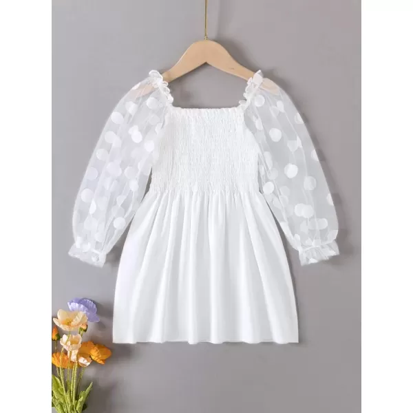 WDIRARA Toddler Girl's Polka Dots Mesh Flounce Long Sleeve Flared Shirred Dress