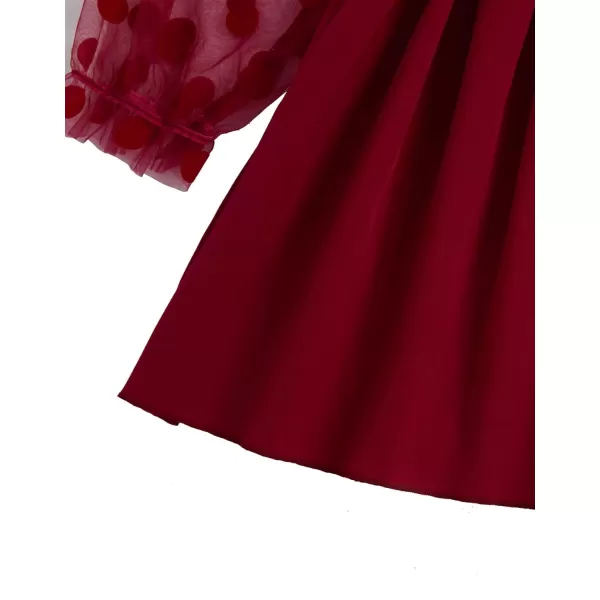WDIRARA Toddler Girl's Polka Dots Mesh Flounce Long Sleeve Flared Shirred Dress