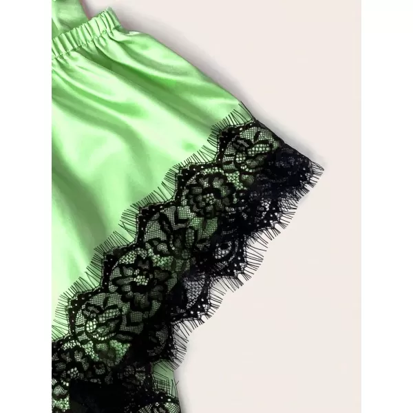 WDIRARA Women' Silk Satin Pajamas Set 4pcs Lingerie Floral Lace Cami Sleepwear with Robe