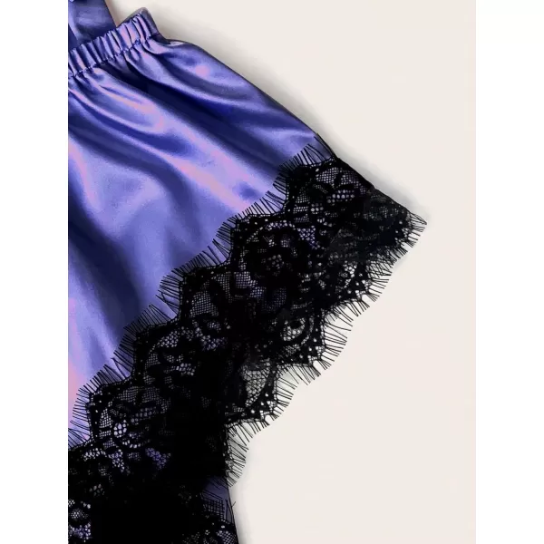 WDIRARA Women' Silk Satin Pajamas Set 4pcs Lingerie Floral Lace Cami Sleepwear with Robe