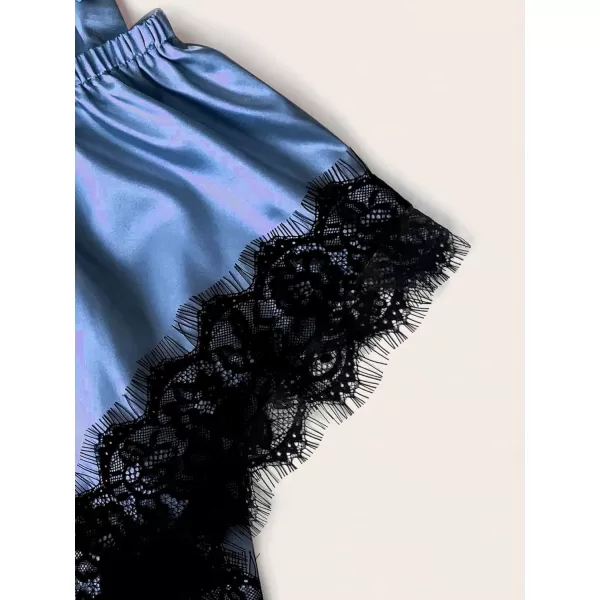 WDIRARA Women' Silk Satin Pajamas Set 4pcs Lingerie Floral Lace Cami Sleepwear with Robe