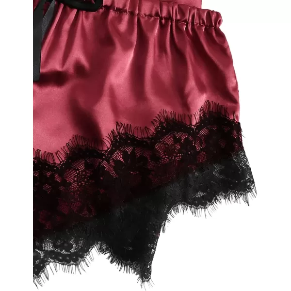 WDIRARA Women' Silk Satin Pajamas Set 4pcs Lingerie Floral Lace Cami Sleepwear with Robe