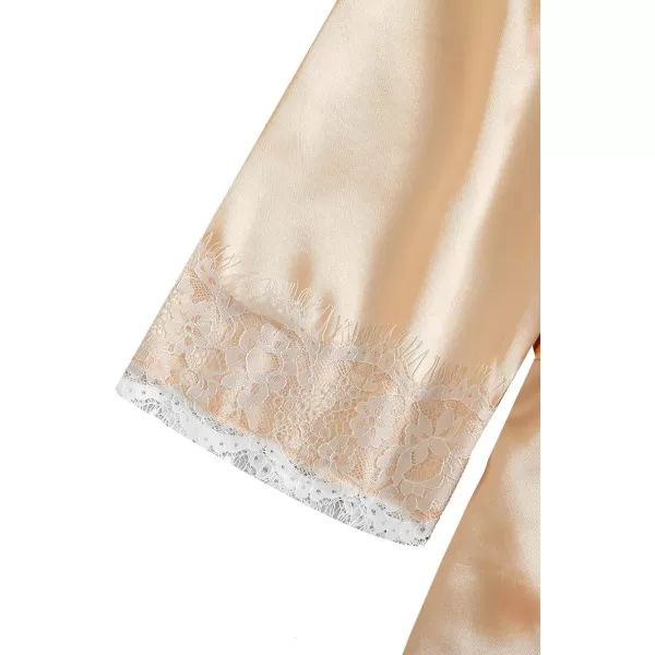 WDIRARA Women' Silk Satin Pajamas Set 4pcs Lingerie Floral Lace Cami Sleepwear with Robe
