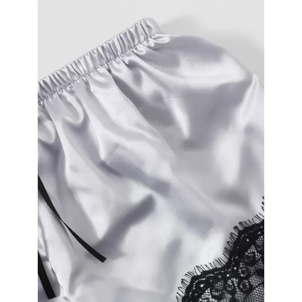 WDIRARA Women' Silk Satin Pajamas Set 4pcs Lingerie Floral Lace Cami Sleepwear with Robe