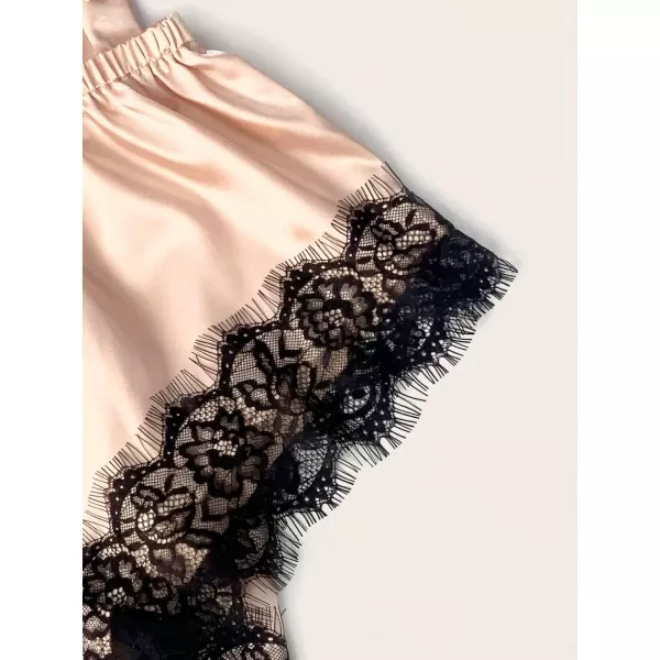 WDIRARA Women' Silk Satin Pajamas Set 4pcs Lingerie Floral Lace Cami Sleepwear with Robe