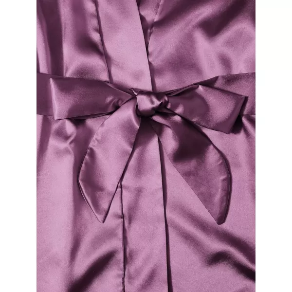 WDIRARA Women' Silk Satin Pajamas Set 4pcs Lingerie Floral Lace Cami Sleepwear with Robe