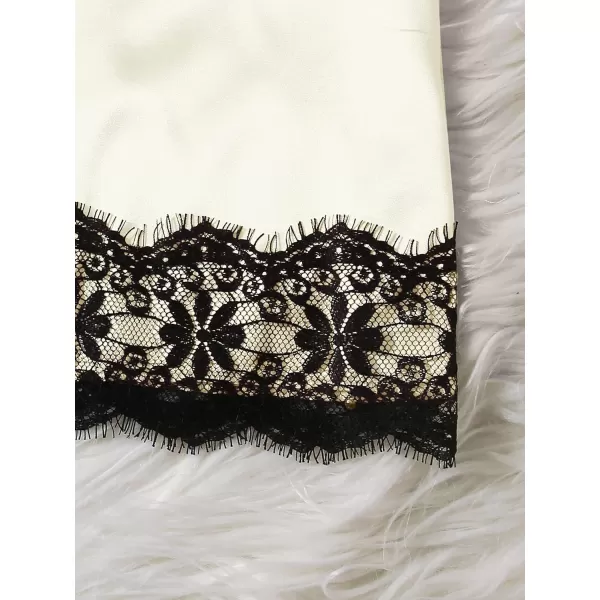 WDIRARA Women' Silk Satin Pajamas Set 4pcs Lingerie Floral Lace Cami Sleepwear with Robe