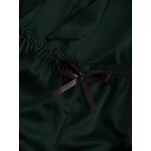 WDIRARA Women' Silk Satin Pajamas Set 4pcs Lingerie Floral Lace Cami Sleepwear with Robe