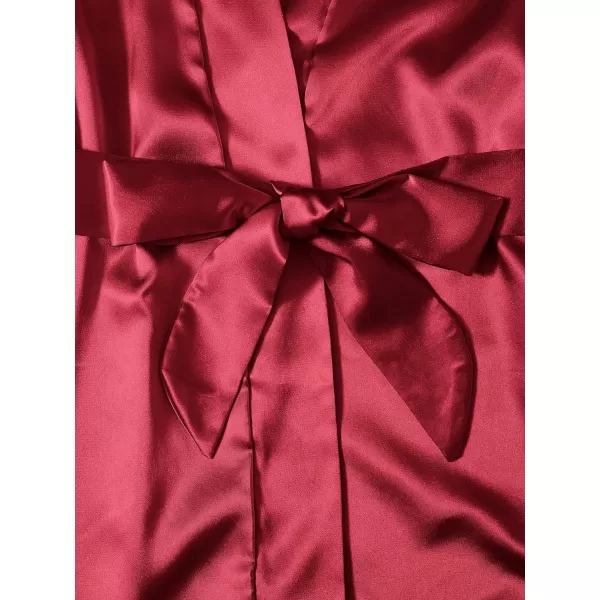 WDIRARA Women' Silk Satin Pajamas Set 4pcs Lingerie Floral Lace Cami Sleepwear with Robe