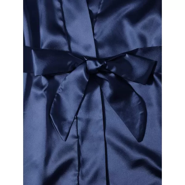 WDIRARA Women' Silk Satin Pajamas Set 4pcs Lingerie Floral Lace Cami Sleepwear with Robe