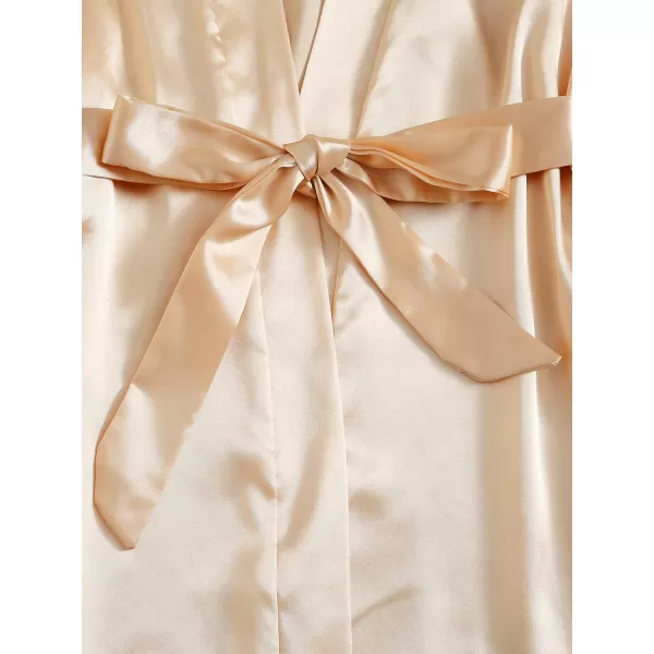 WDIRARA Women' Silk Satin Pajamas Set 4pcs Lingerie Floral Lace Cami Sleepwear with Robe