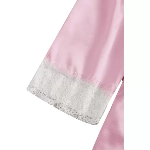 WDIRARA Women' Silk Satin Pajamas Set 4pcs Lingerie Floral Lace Cami Sleepwear with Robe
