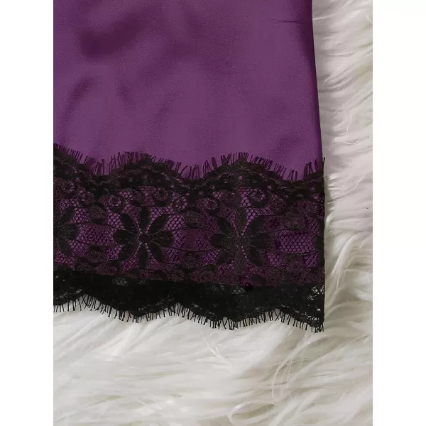 WDIRARA Women' Silk Satin Pajamas Set 4pcs Lingerie Floral Lace Cami Sleepwear with Robe