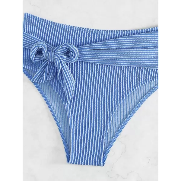 WDIRARA Women's 2 Piece Bikini Set Rib Knit Strapless Knot Front High Waist Swimsuit Set