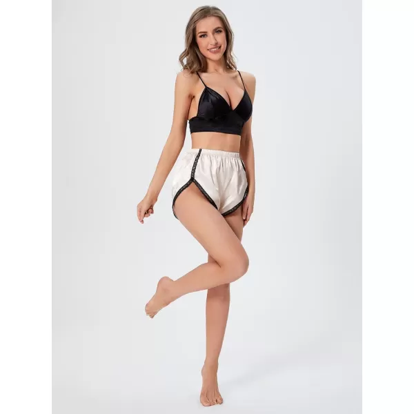 WDIRARA Women's 2 Piece Contrast Binding Heart Print Cami Top and Shorts Satin Pj Set