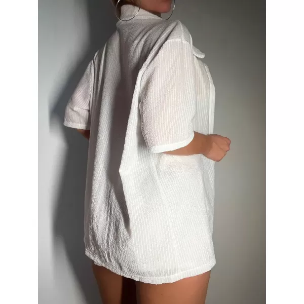 WDIRARA Women's 2 Piece Cover Ups Set Sheer Short Sleeve Open Front Shirt and Shorts Swimwear