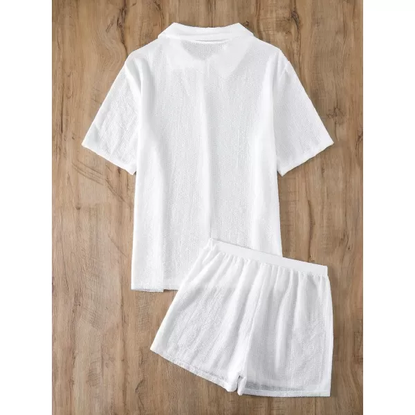 WDIRARA Women's 2 Piece Cover Ups Set Sheer Short Sleeve Open Front Shirt and Shorts Swimwear
