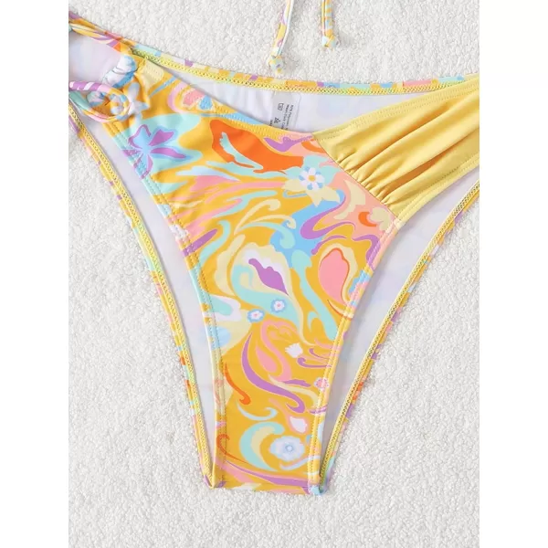 WDIRARA Women's 2 Piece Cute Swimsuits Graphic Print Drawstring Bandeau Bikini Set Beach Bathing Suit
