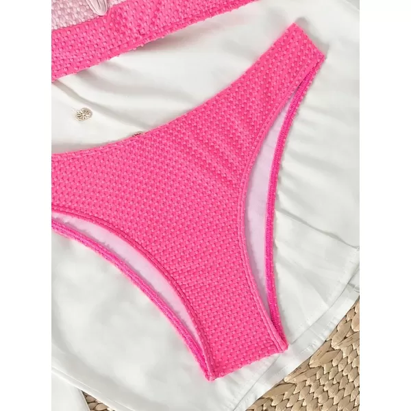 WDIRARA Women's 2 Piece Cute Swimwear Color Block Frill Bandeau Bikini Swimsuits Cheeky Bathing Suit