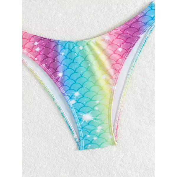 WDIRARA Women's 2 Piece Fish Scale Swimsuits Pearls Halter Push Up Bikini Set Beach Bathing Suit