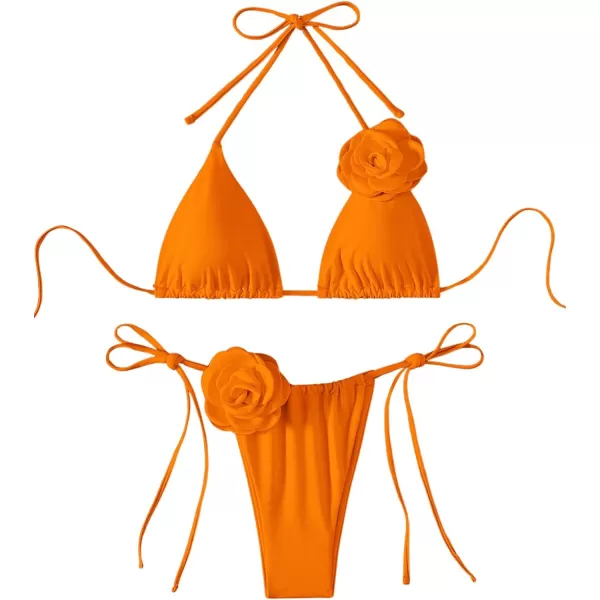 WDIRARA Women's 2 Piece Floral Appliques Swimsuits Halter String Triangle Bikini Set Beach Bathing Suit