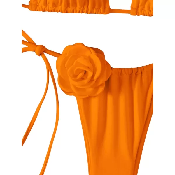WDIRARA Women's 2 Piece Floral Appliques Swimsuits Halter String Triangle Bikini Set Beach Bathing Suit