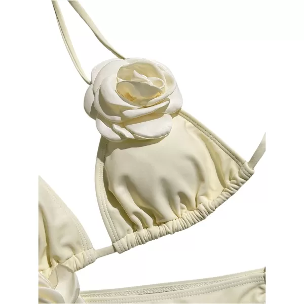 WDIRARA Women's 2 Piece Floral Appliques Swimsuits Halter String Triangle Bikini Set Beach Bathing Suit