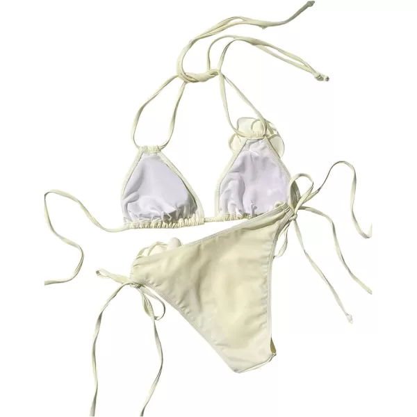 WDIRARA Women's 2 Piece Floral Appliques Swimsuits Halter String Triangle Bikini Set Beach Bathing Suit