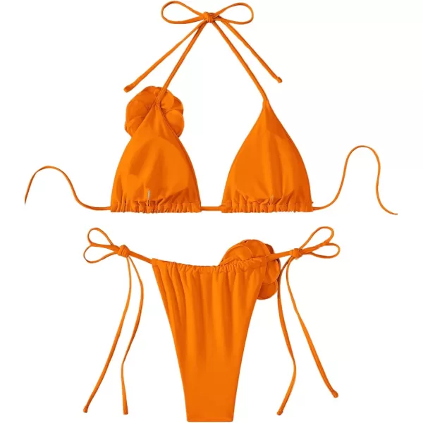 WDIRARA Women's 2 Piece Floral Appliques Swimsuits Halter String Triangle Bikini Set Beach Bathing Suit