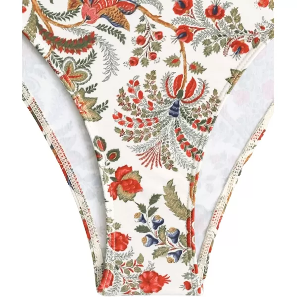 WDIRARA Women's 2 Piece Floral Print Bandeau Bikini Swimsuit Set Ruched Strapless Boho Swimwear Sets