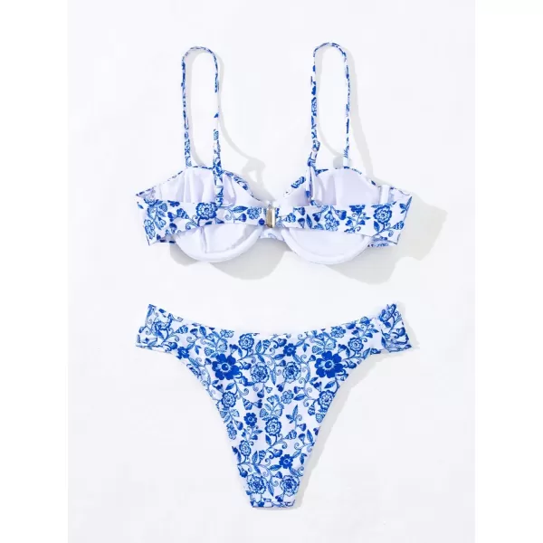 WDIRARA Women's 2 Piece Floral Print Swimsuit Sleeveless Underwire Bra High Cut Bikini Set
