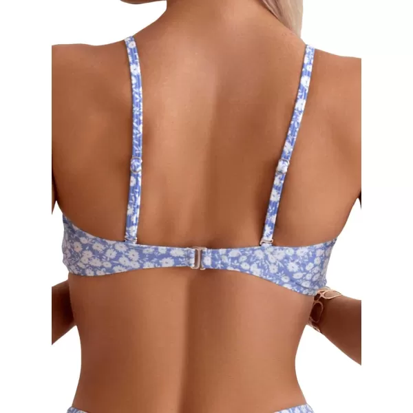 WDIRARA Women's 2 Piece Floral Print Swimsuit Sleeveless Underwire Bra High Cut Bikini Set