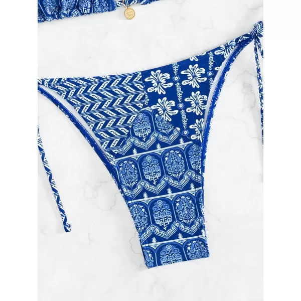 WDIRARA Women's 2 Piece Floral Print Swimsuits Geometric Halter String Triangle Bikini Set Beach Bathing Suit