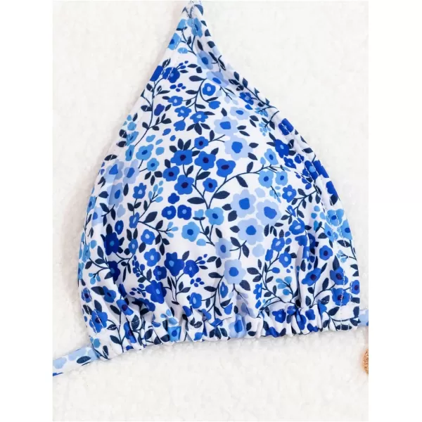 WDIRARA Women's 2 Piece Floral Print Swimsuits Geometric Halter String Triangle Bikini Set Beach Bathing Suit