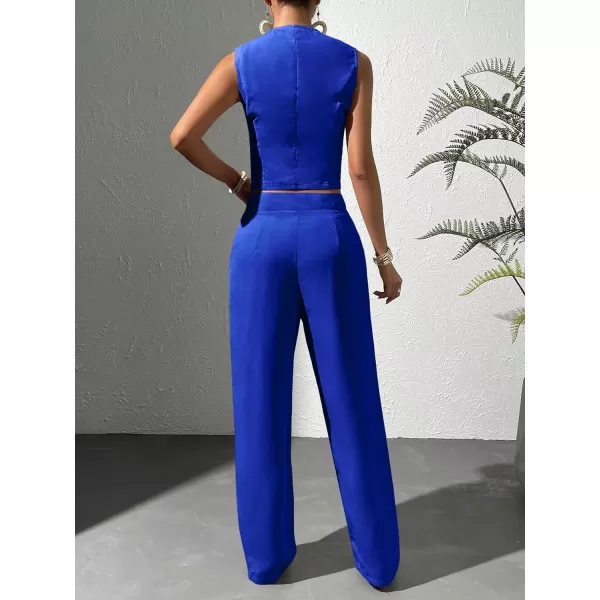 WDIRARA Women's 2 Piece Outfits Button Front Waistcoat Sleeveless V Neck Vest Jacket and Pants